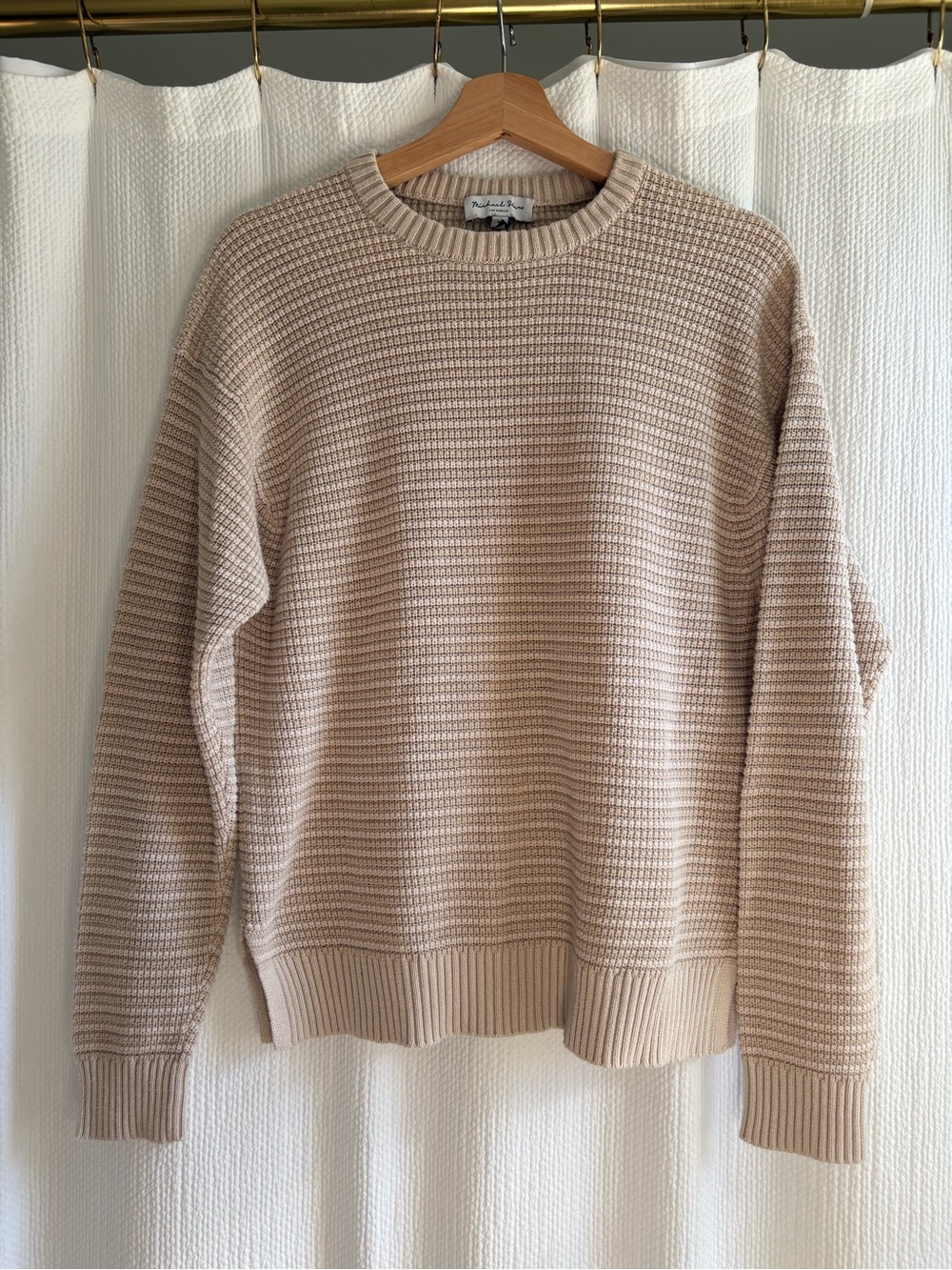 Waffle Knit Crewneck Sweater in Beige
